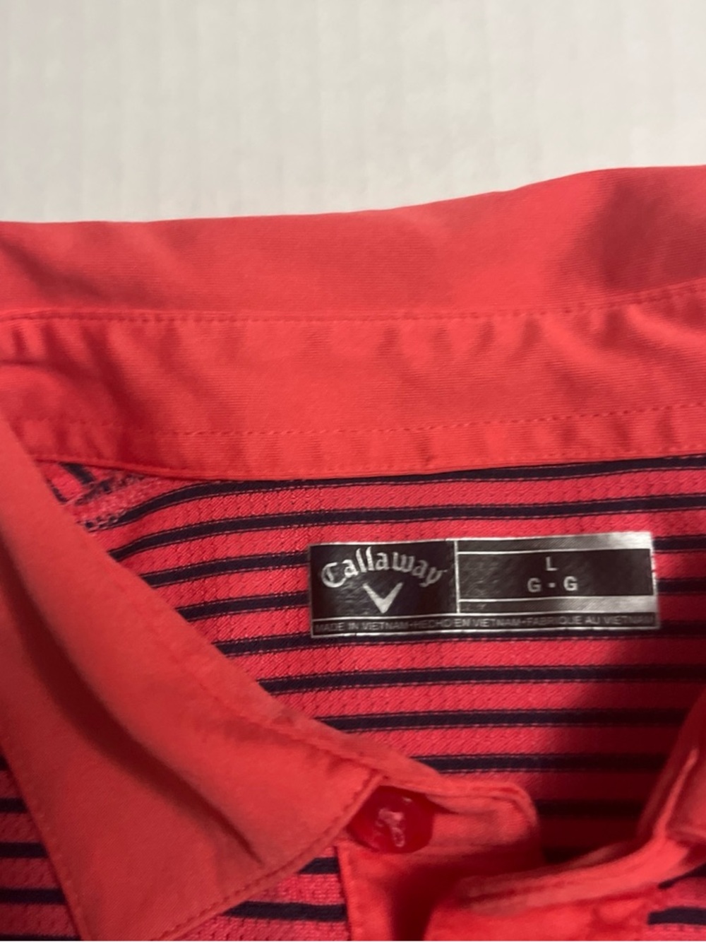Callaway Coral and Navy Striped Golf Polo